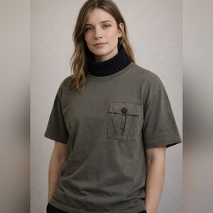 ZARA ARMY GREEN TOP WITH BLACK COLLAR SIZE MEDIUM